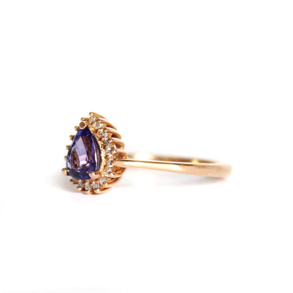 Ever Classic Pear Cut Diamond Halo Tanzanite Rose Ring