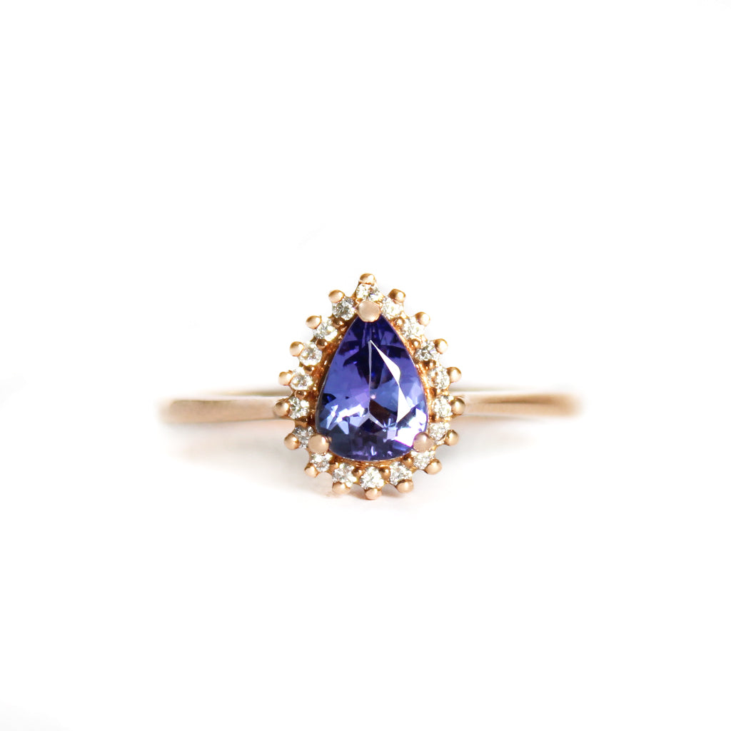 Ever Classic Pear Cut Diamond Halo Tanzanite Rose Ring