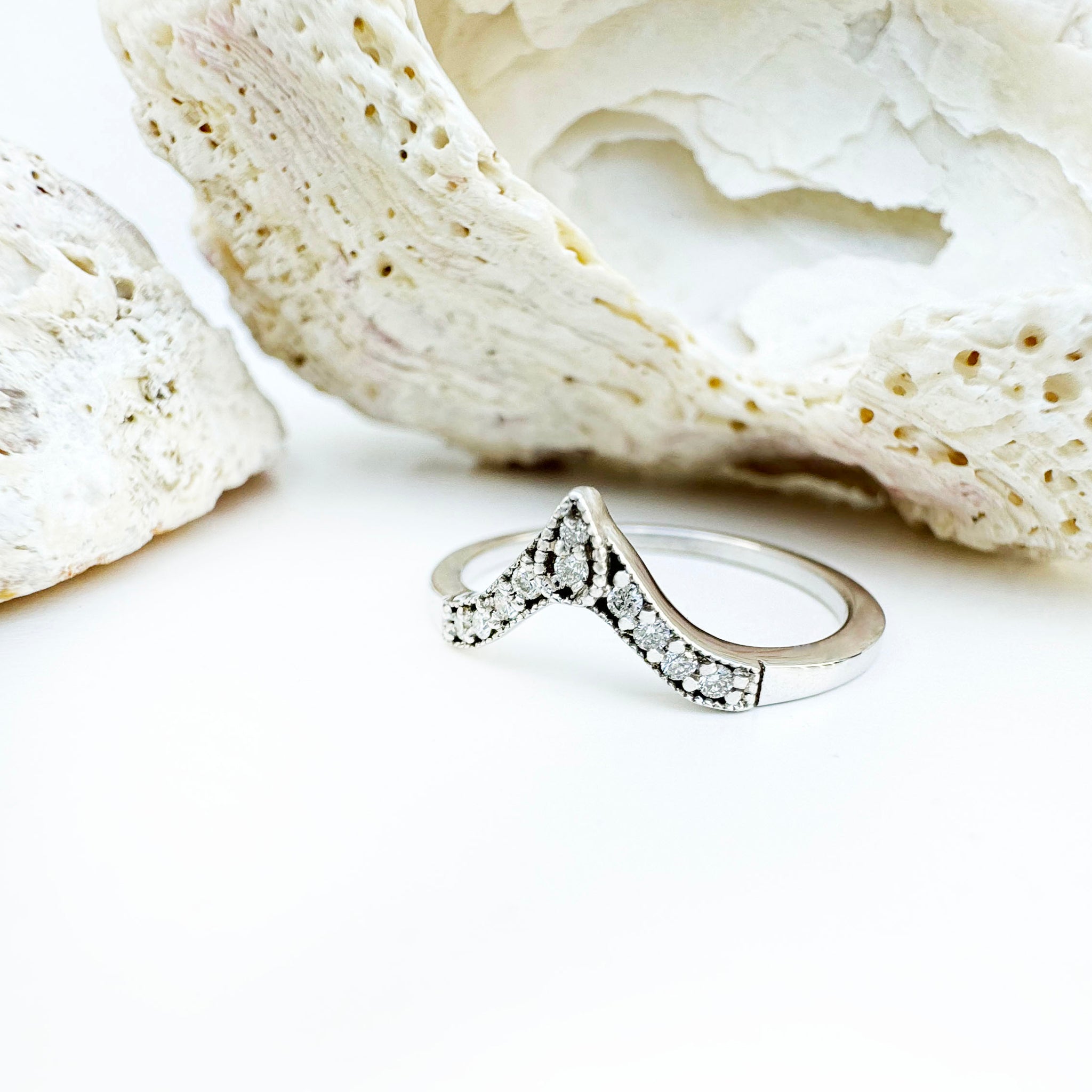 Exotic Nine Diamond White Gold Crown Ring