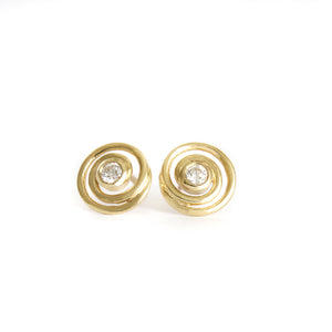 Flirty Infinity White Diamond Yellow Gold Swirl Studs