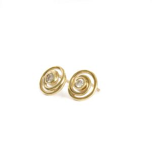 Flirty Infinity White Diamond Yellow Gold Swirl Studs