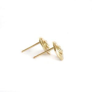 Flirty Infinity White Diamond Yellow Gold Swirl Studs