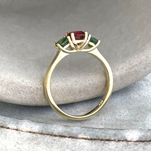 Floral Trilogy Duotone Tourmaline Yellow Gold Ring