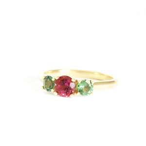 Floral Trilogy Duotone Tourmaline Yellow Gold Ring