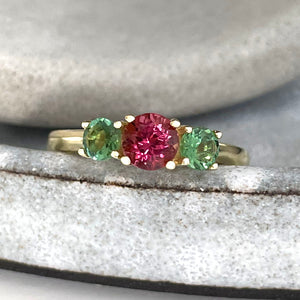 Floral Trilogy Duotone Tourmaline Yellow Gold Ring