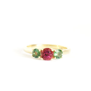 Floral Trilogy Duotone Tourmaline Yellow Gold Ring