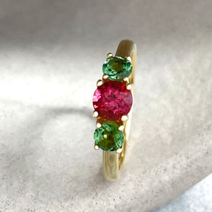 Floral Trilogy Duotone Tourmaline Yellow Gold Ring