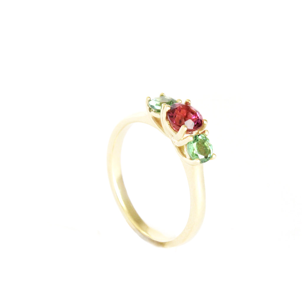 Floral Trilogy Duotone Tourmaline Yellow Gold Ring