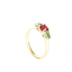 Floral Trilogy Duotone Tourmaline Yellow Gold Ring