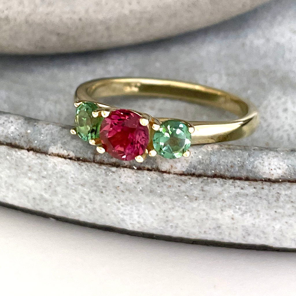 Floral Trilogy Duotone Tourmaline Yellow Gold Ring