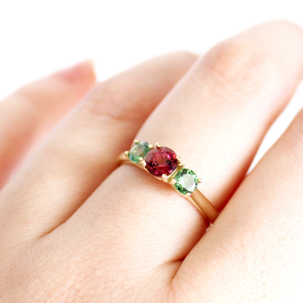 Floral Trilogy Duotone Tourmaline Yellow Gold Ring