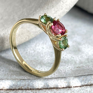 Floral Trilogy Duotone Tourmaline Yellow Gold Ring