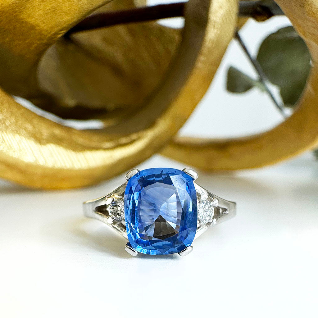 Glam Cornflower Blue Sapphire and Diamond White Gold Ring