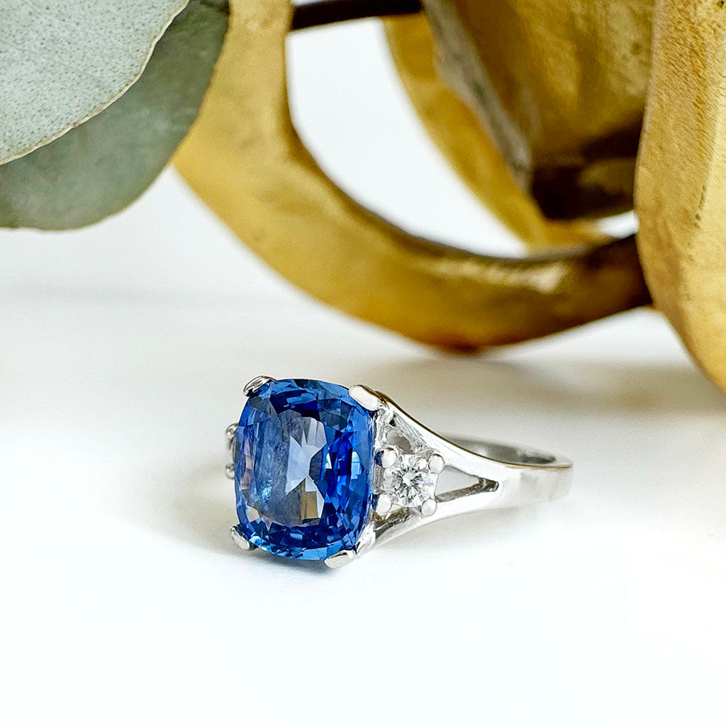 Glam Cornflower Blue Sapphire and Diamond White Gold Ring