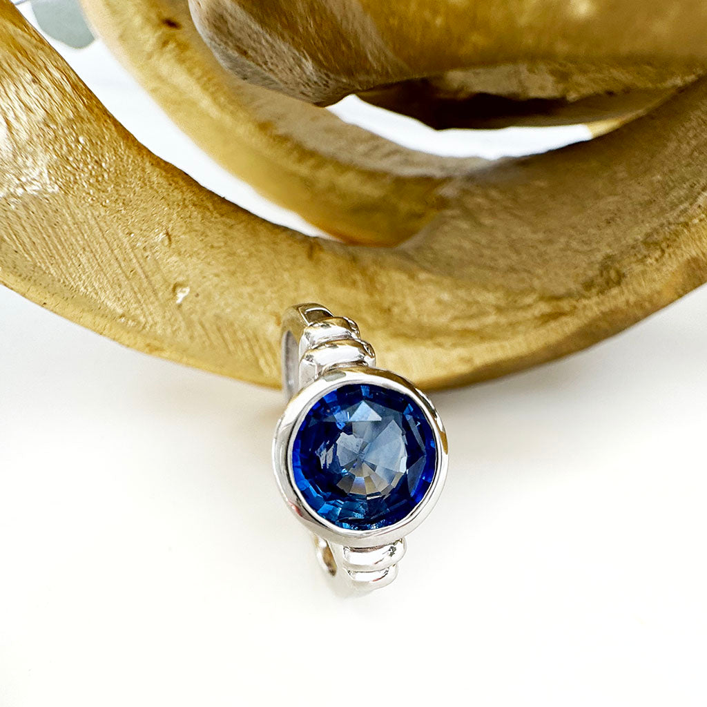 Gorgeous Bezel Set Cornflower Blue Sapphire White Gold Ring