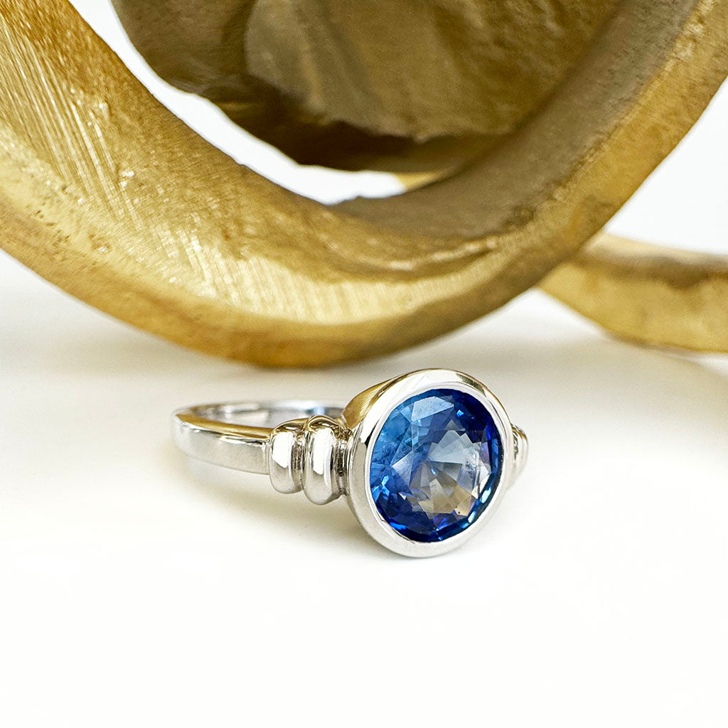 Gorgeous Bezel Set Cornflower Blue Sapphire White Gold Ring