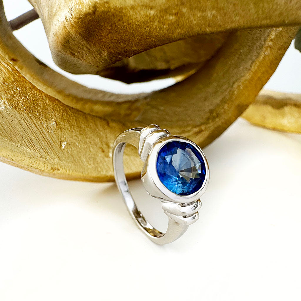 Gorgeous Bezel Set Cornflower Blue Sapphire White Gold Ring