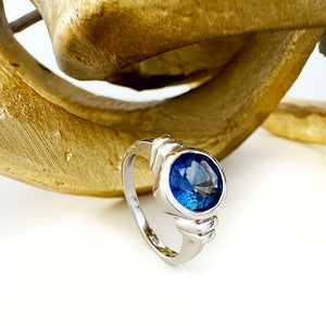 Gorgeous Bezel Set Cornflower Blue Sapphire White Gold Ring