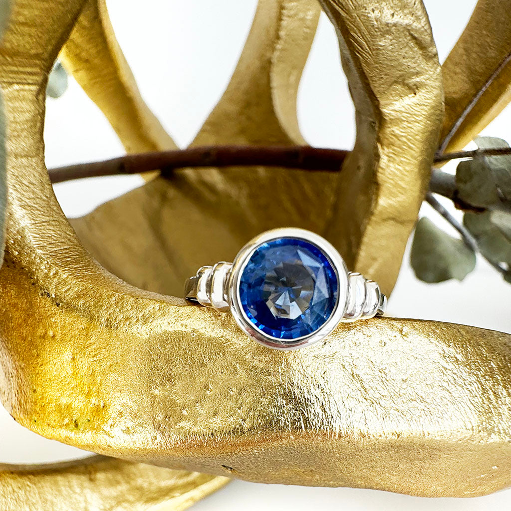 Gorgeous Bezel Set Cornflower Blue Sapphire White Gold Ring