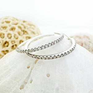 Gorgeous Statement Half Eternity White Diamond White Gold Hoops