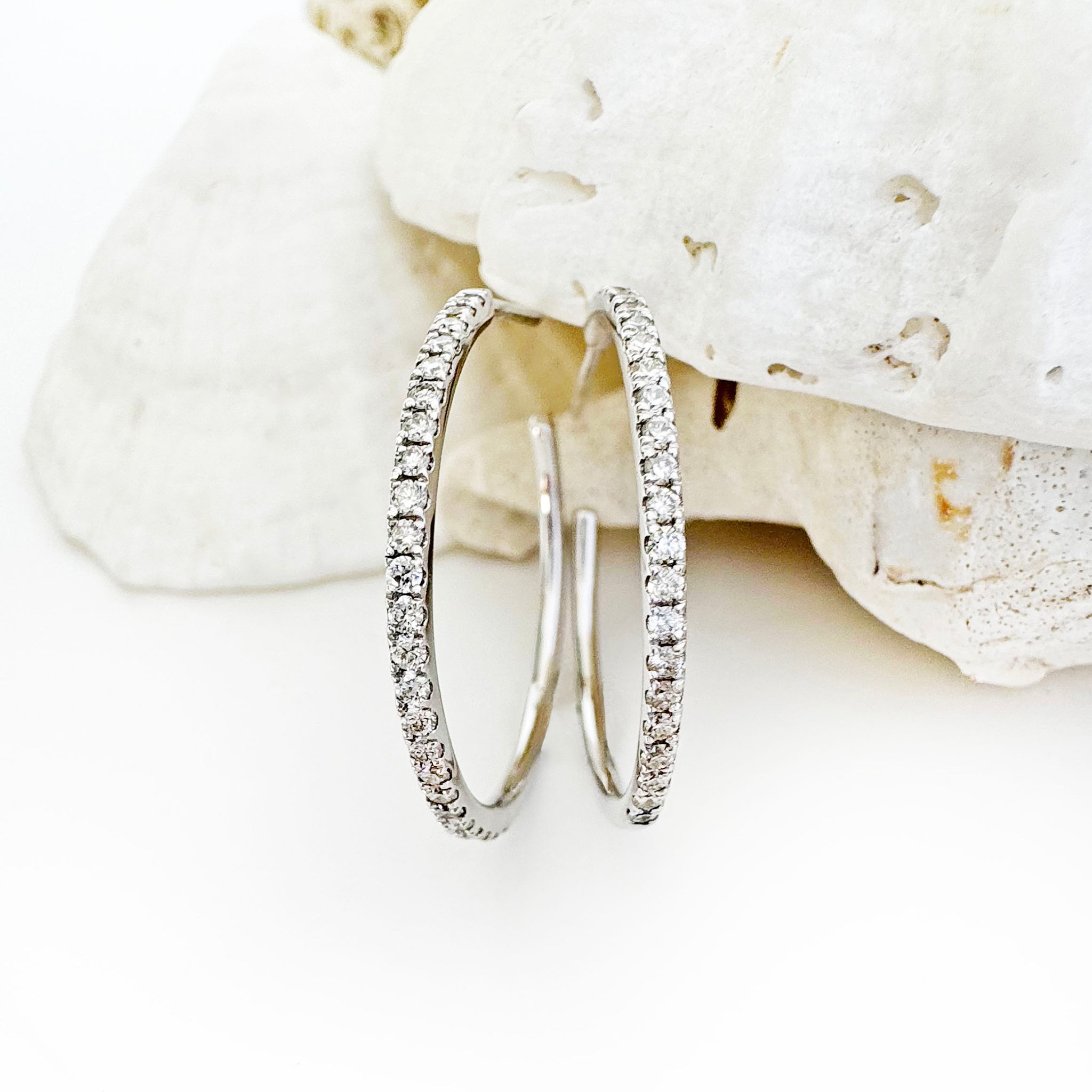 Gorgeous Statement Half Eternity White Diamond White Gold Hoops