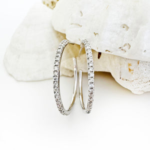 Gorgeous Statement Half Eternity White Diamond White Gold Hoops