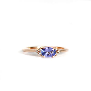 Gorgeously Petite Diamond Trilogy Highlight Oval Tanzanite Rose Gold Ring