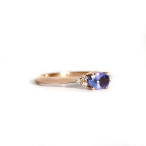 Gorgeously Petite Diamond Trilogy Highlight Oval Tanzanite Rose Gold Ring