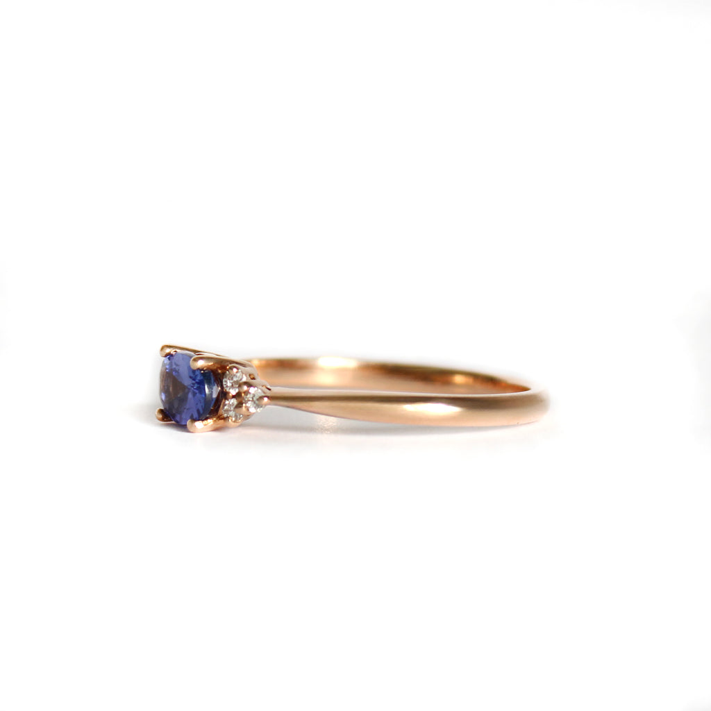 Gorgeously Petite Diamond Trilogy Highlight Oval Tanzanite Rose Gold Ring