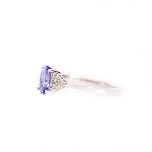 Grace Defined Oval Tanzanite and Trilogy Diamond White Gold Ring