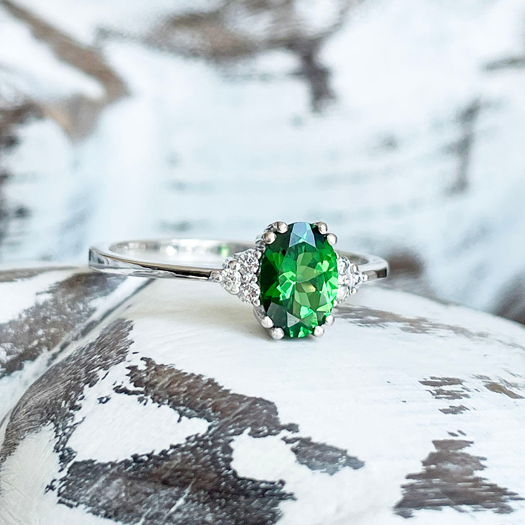 Tsavorite and diamond ring