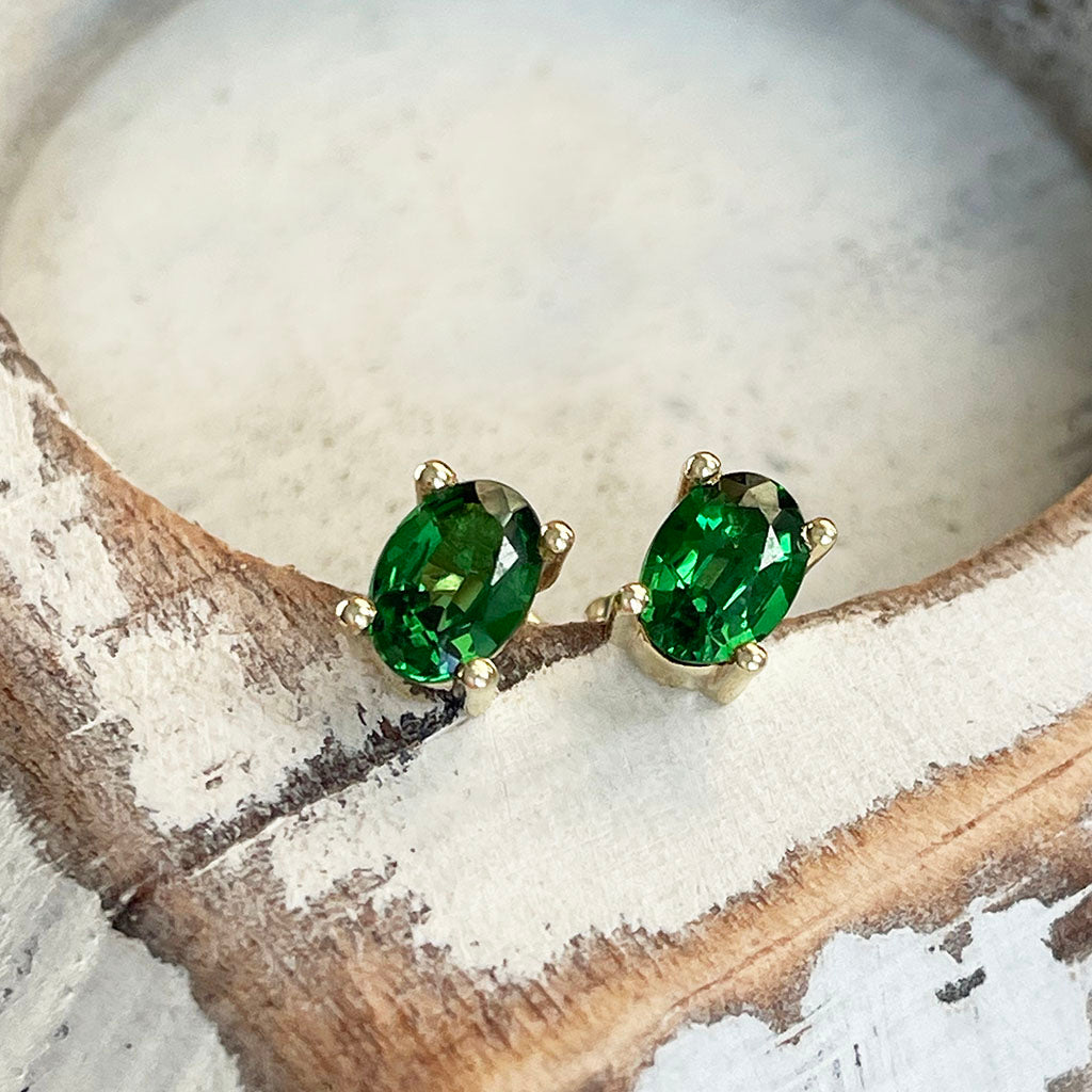 Tsavorite Yellow Gold Studs
