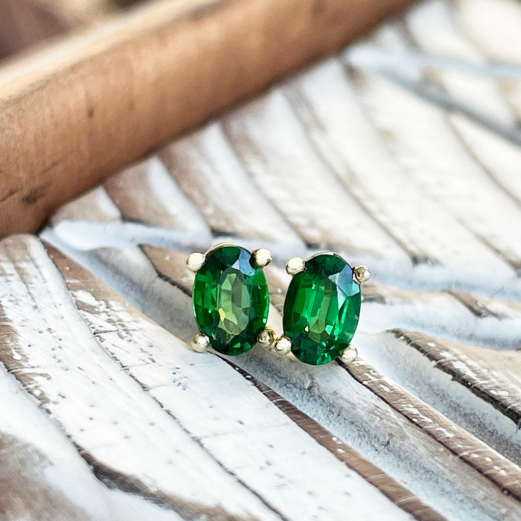 Tsavorite Yellow Gold Studs