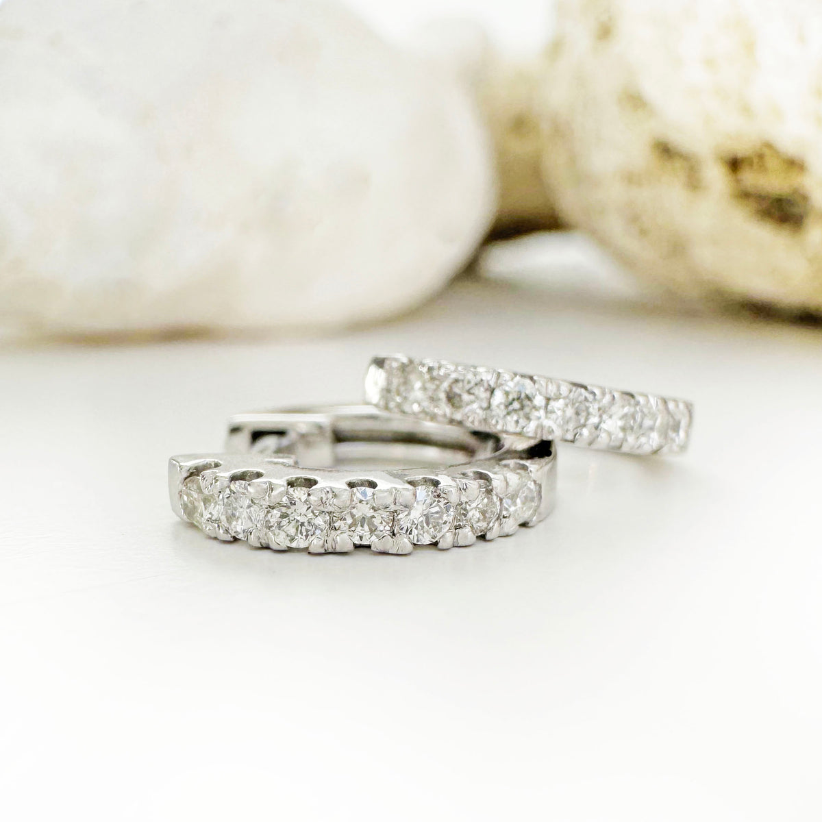 Half Eternity White Diamond White Gold Huggie Earrings