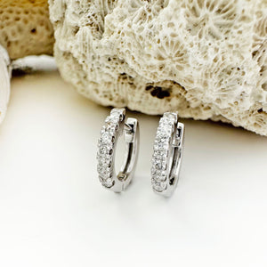 Half Eternity White Diamond White Gold Huggie Earrings