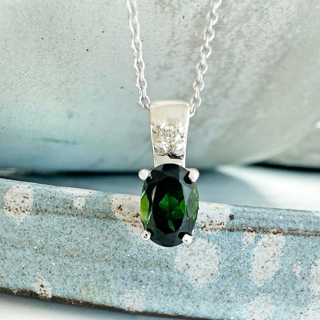 Green tourmaline and Diamond Pendant