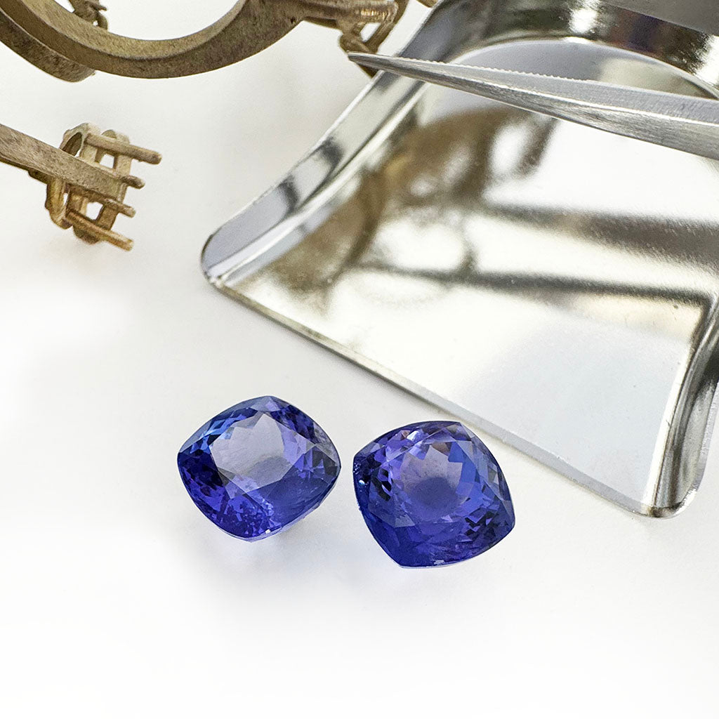 Tanzanite - violet/BLUE Cushion Cut Pair - 9.10ct