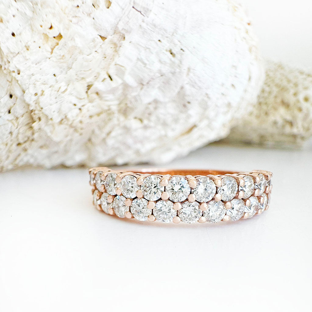 Sophisticated Double Half Eternity White Diamond Rose Gold Ring