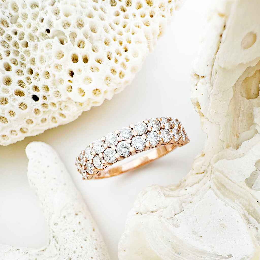 Sophisticated Double Half Eternity White Diamond Rose Gold Ring