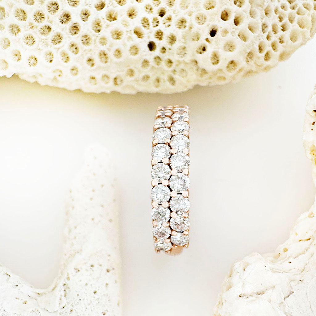 Sophisticated Double Half Eternity White Diamond Rose Gold Ring