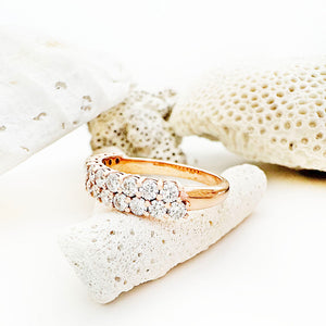 Sophisticated Double Half Eternity White Diamond Rose Gold Ring