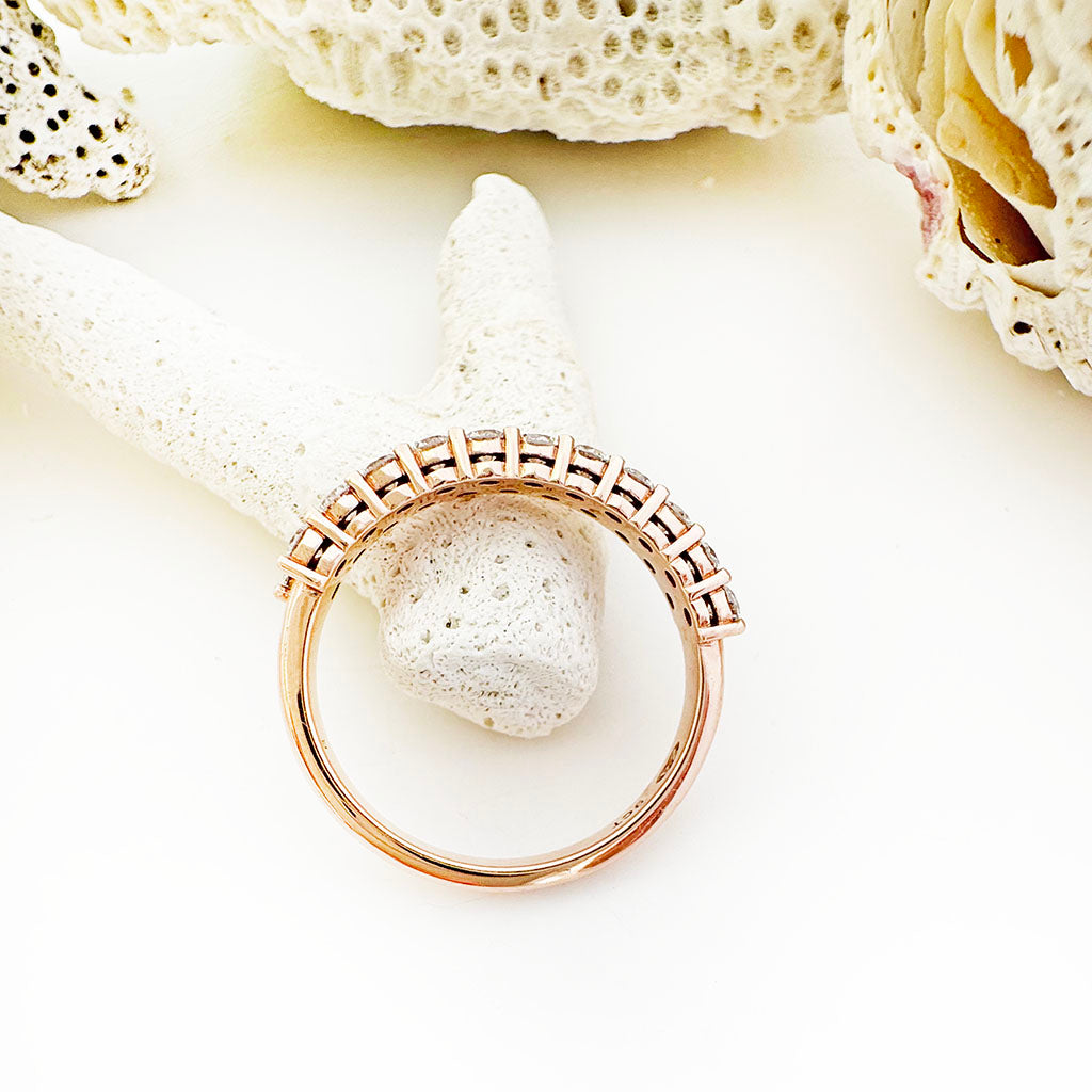 Sophisticated Double Half Eternity White Diamond Rose Gold Ring