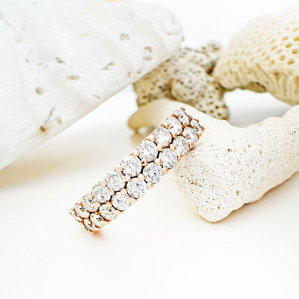 Sophisticated Double Half Eternity White Diamond Rose Gold Ring