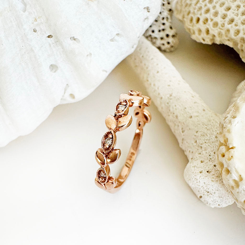 Diamond Leaf Rose Gold Ring