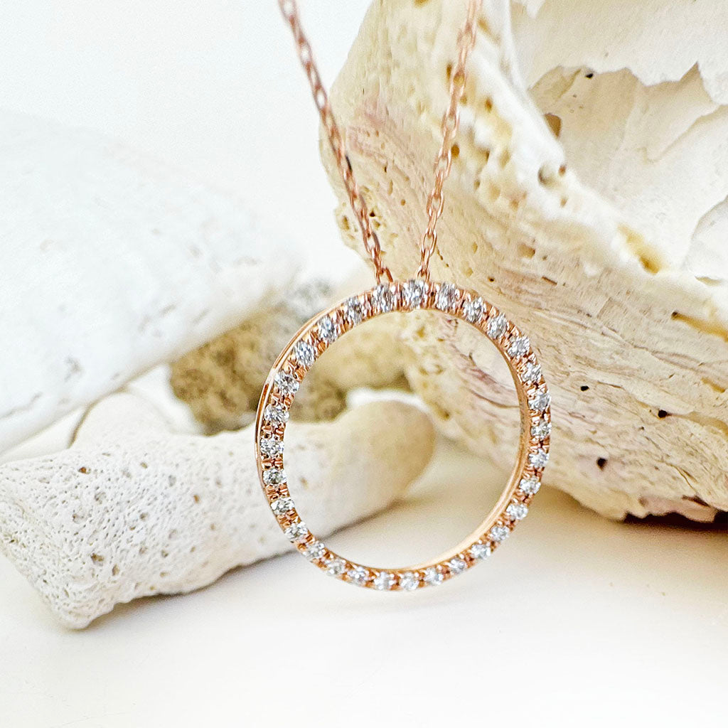 Elegance Defined White Diamond in Rose Gold Halo Pendant