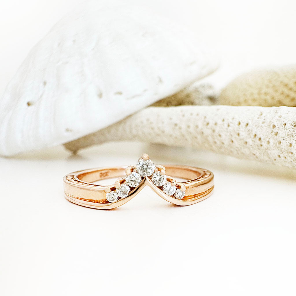 Seven Diamond Crown Rose Gold Ring