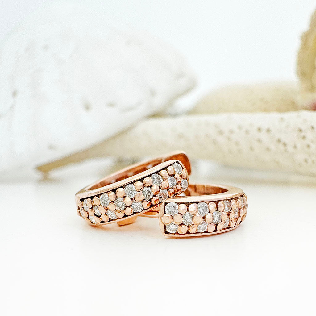 Luscious Double Band Half Eternity White Diamond Rose Gold Huggie Earrings