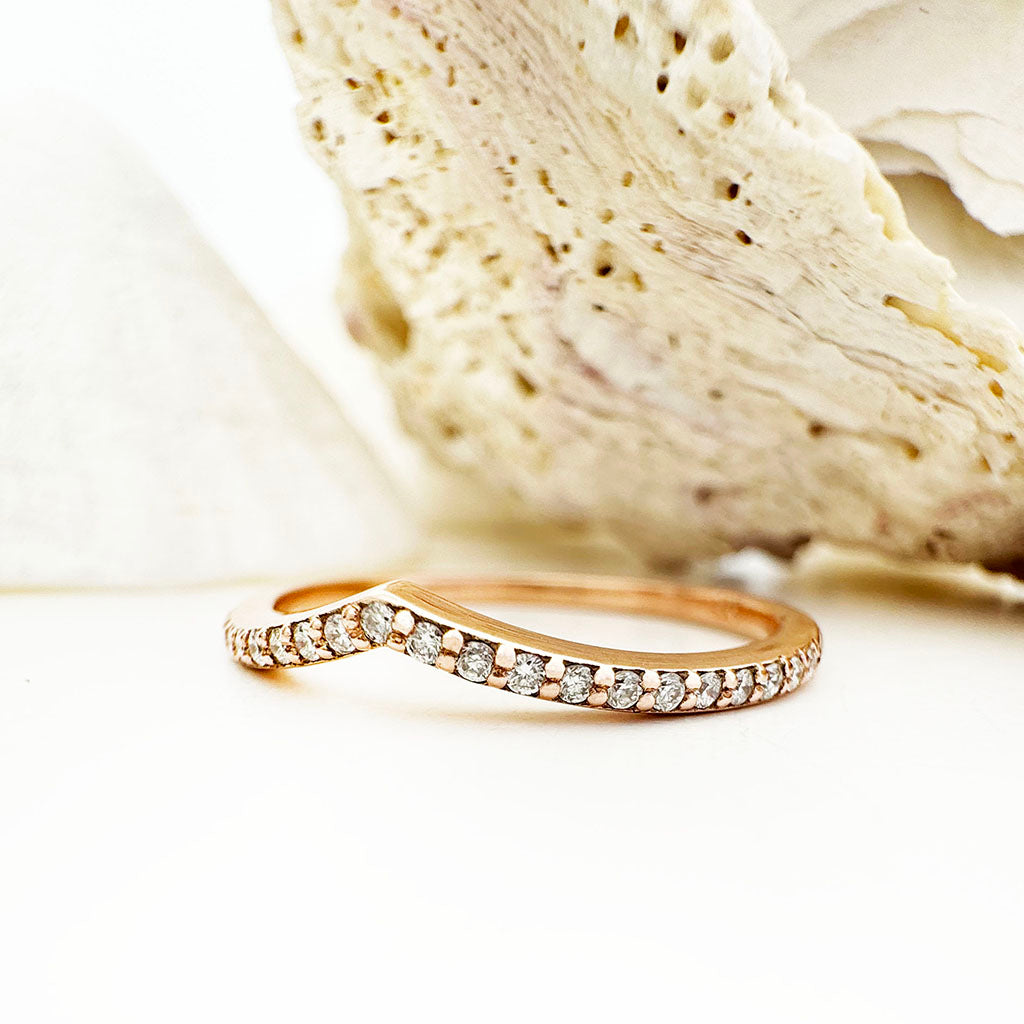 Gently Curved Diamond Rose Gold Crown Ring