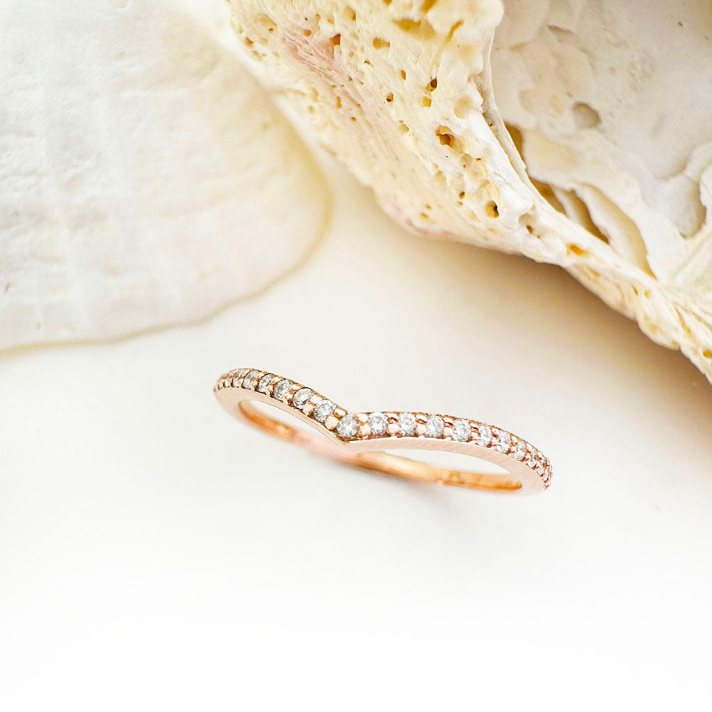 Gently Curved Diamond Rose Gold Crown Ring