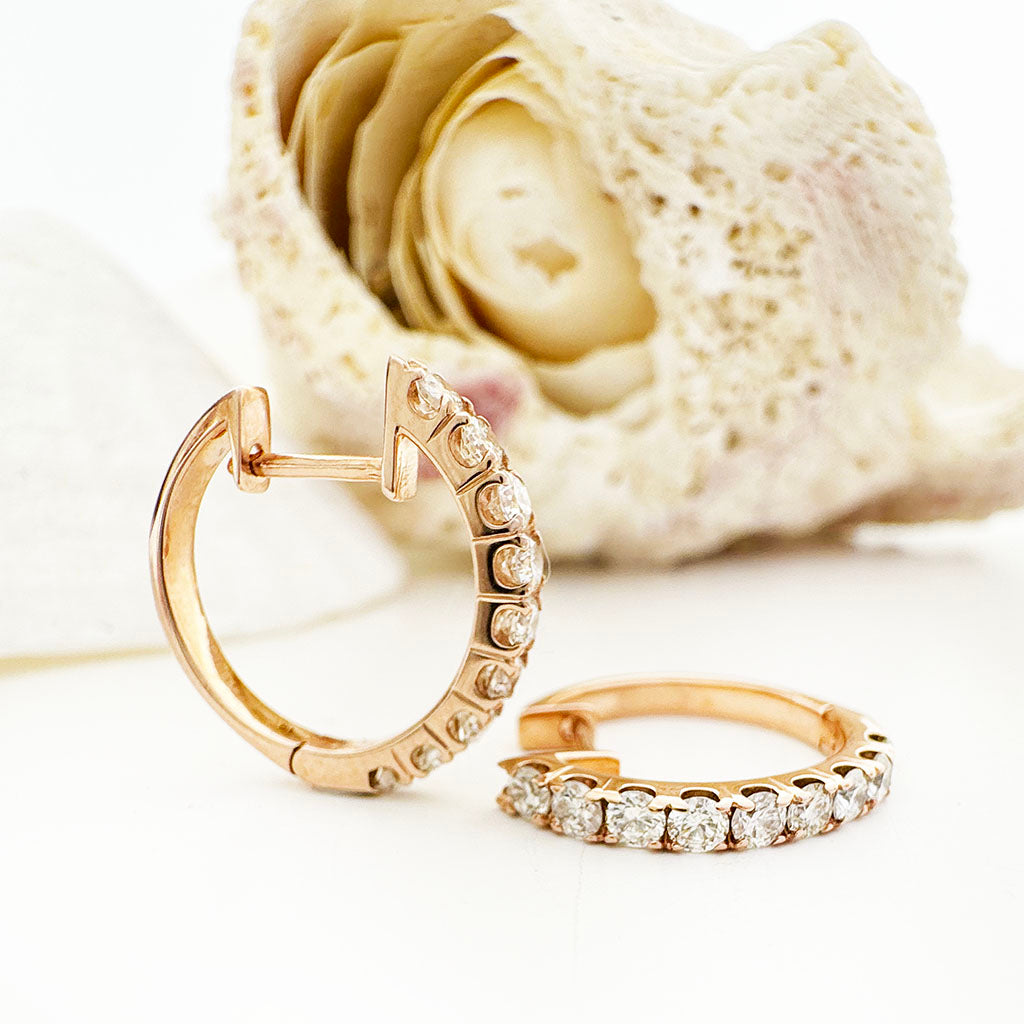 Luxurious Half Eternity White Diamond Rose Gold Huggie Earrings